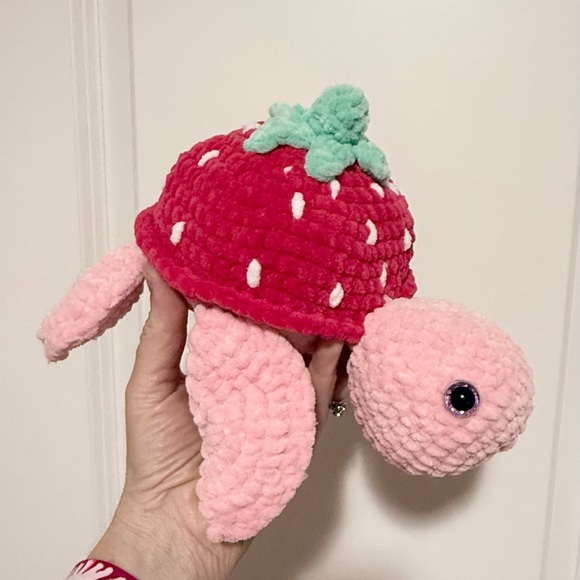 Handmade Crochet Turtle, Amigurumi  Stuffed turtle, meet Strawberry Turtle - Picture 3 of 6
